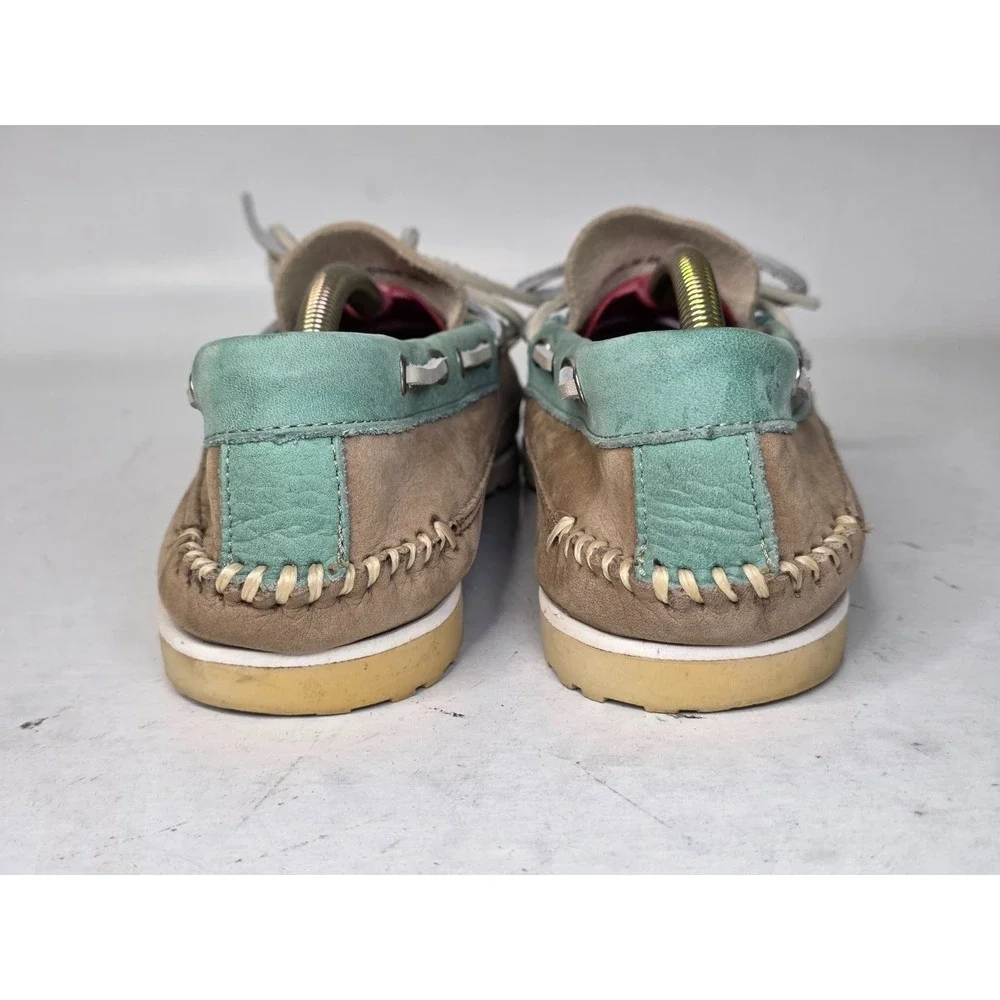 GH Bass Men's Boat Shoes Size 8.5 Brown Teal‎ Beige Suede Slip On Arch Loafers